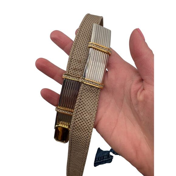 Judith Leiber Belt Vintage Leather Snakelike Metallic Metal Precious Stone 36.5\